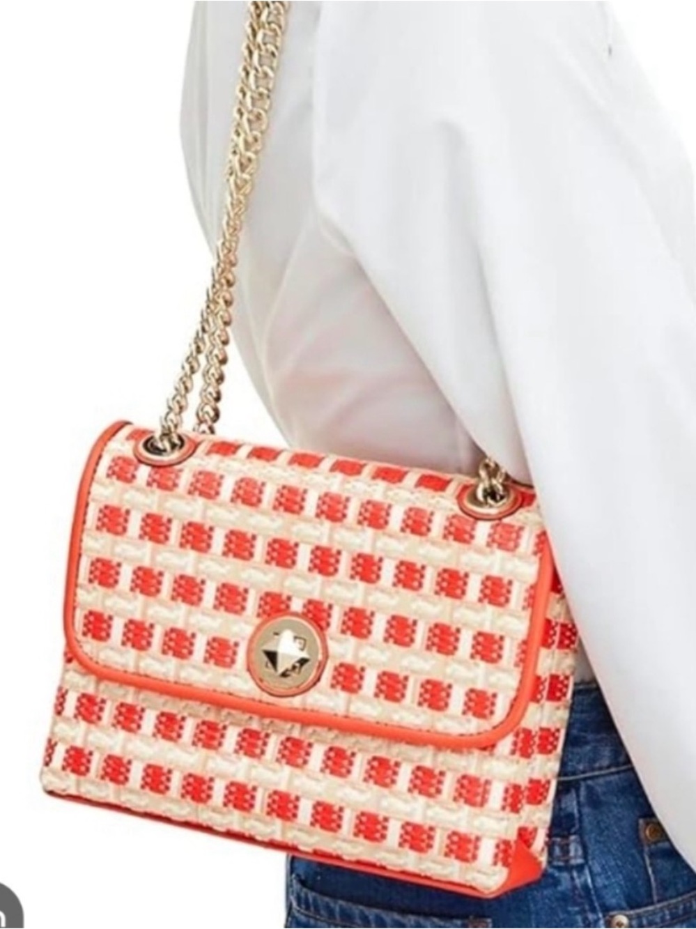 Kate Spade RARE Natalia Coral Leather & Raffia Shoulder/Crossbody MSRP $349 - Picture 2 of 11